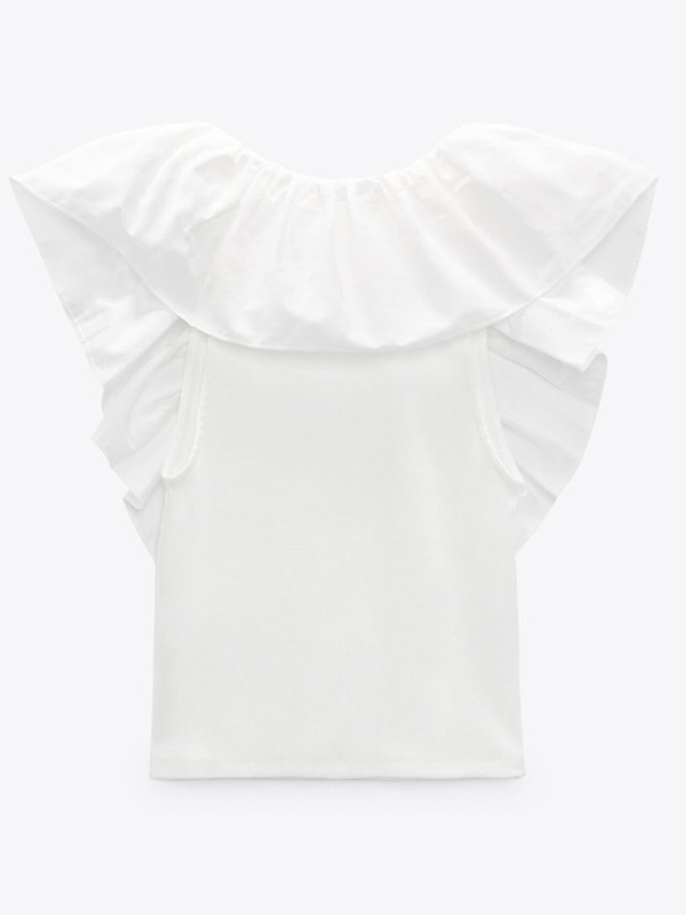 NWT Zara White Ribbed Tank with Ruffle Collar - Picture 8 of 14